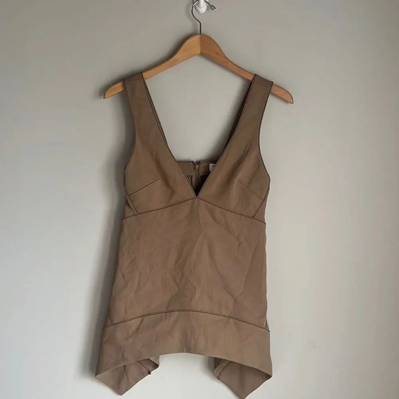 PROENZA SCHOULER White Label Plunge Rumpled Pique Top In Khaki - Picture 2 of 11